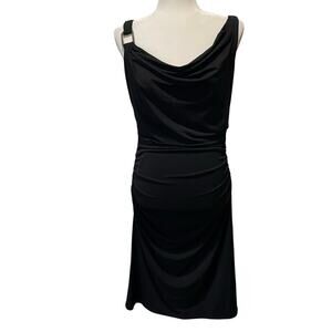 White House Black Market Sheath Midi Dress Sz 8 Black Draped Neck Low Back Party